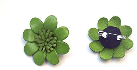 Bijoucolor - Broche cuir forme marguerite vert