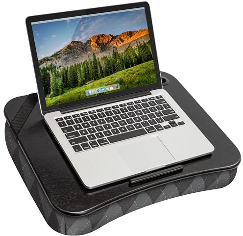 LapGear Designer Lap Desk - Gray Argyle (Fits up to 17.3 Laptop) - Style | Built-In Phone Slot, Device Ledge, Conforming Microbead Cushion, Carry Handle