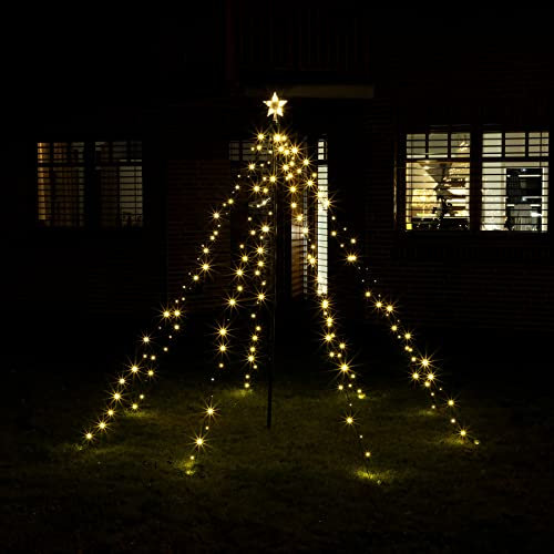Spetebo Beleuchtete LED Lichterpyramide mit Timer Funktion - 1,5 m Höhe / 200 LED in warmweiß - Deko Baum Tannenbaum Außen LED Weihnachtsbaum