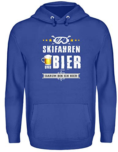 Skifahrer T-Shirt Hoodie Ski & Bier für Winterurlaub - Unisex Kapuzenpullover Hoodie -L-Royalblau
