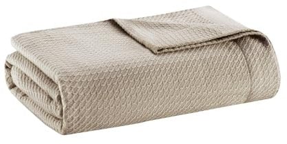 Madison Park Sommerdecke aus 100% ägyptischer Baumwolle, weich, atmungsaktiv, Waffelstrick, klassisches Design, ganzjährige, leichte Decke für Bett, Couch und Sofa, Khaki, Einzelbett (168 x 229 cm)