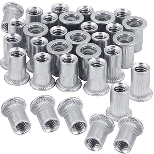 100 Stück 1/4-20 Aluminium-Flanschmuttern, Nietmuttern, UNC Flachkopf, Nietmuttern, Gewindeeinsatz