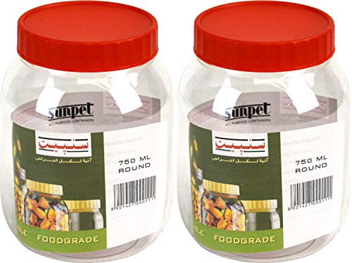 Clear Food Grade Plastic Storage Container Pet Jars Freezer and Microwave Safe (750ml 2pk)