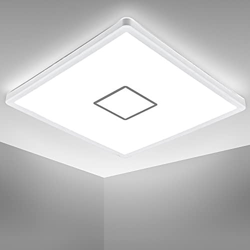 B.K.Licht - LED Deckenlampe mit indirektem Licht, ultraflach, neutralweiße Lichtfarbe, LED Panel, Deckenleuchte, Lampe, Wohnzimmerlampe, Schlafzimmerlampe, Küchenlampe, 29,3x29,3x2,8 cm, Weiß