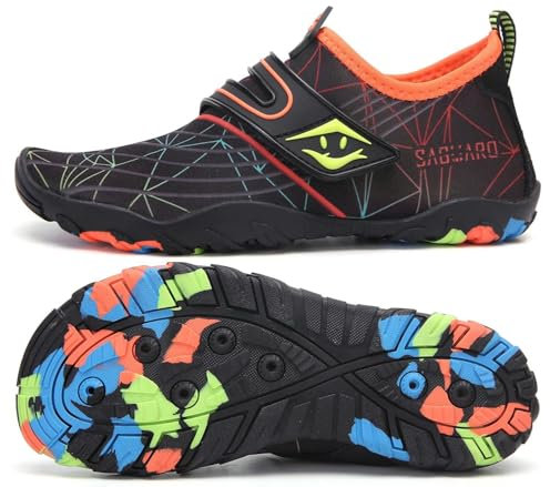 SAGUARO Badeschuhe Kinder Wasserschuhe Schwimmschuhe Jungen Mädchen Aquaschuhe Strandschuhe rutschfest Neoprenschuhe Surfschuhe Atmungsaktiv Wassersportschuhe Tauchschuhe St.2 Schwarz, Gr.28 EU