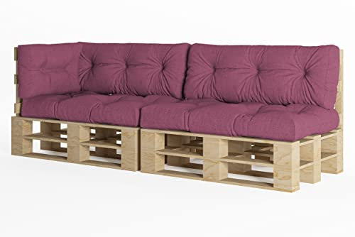 chilly pilley Palettenauflage Schaumflocken palettenkissen Palettenpolster Palettenmöbel Palettensofa Rückenlehne Sitzkissen Seitenkissen Set (5er Set Violett)