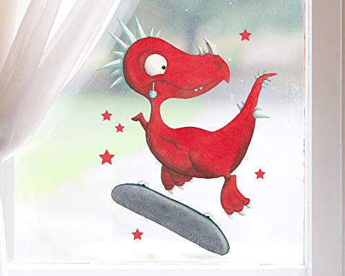 TinyFoxes Fensterbild Dino rot - selbsthaftend und wiederverwendbar - Fensterbild für alle Jahreszeiten - handgezeichnet von Kristin Franke