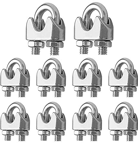 YEYIT Clip per Cavo Metallico Serracavo Acciaio M4 Morsetto per Cavo (10 Pezzi) Acciaio Inox Cavo Morsetto Grip Morsetti per Fune Metallica a Forma per Bullone a Forma di U per Cavo
