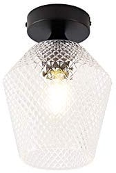 Qazqa - Art Deco Art Deco Deckenleuchte I Deckenlampe I Lampe I Leuchte schwarz - Karce I Wohnzimmer I Schlafzimmer - Glas Rund - LED geeignet E27