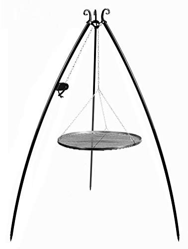 Schwenkgrill mit Kurbel H 200 cm mit Grillrost Ø 70 cm aus Rohstahl Dreibein Grill Grillständer CookKing