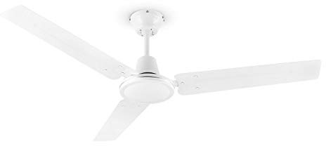 KLARSTEIN Spin Doctor - Ventilador de techo, 3 aspas, Diámetro de 48 / 122 cm, Caudal de 9963 m³/h, Potencia 56 W, 3 velocidades, Control independiente en la pared, Acero inoxidable, Blanco floral