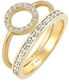 Elli Ring Damen Bandring Duo Memorie Kreis Geo Zeitlos mit Kristallen in 925 Sterling Silber