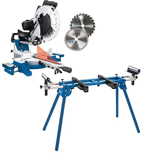 Scheppach Scie à Onglet Radiale HM140L | 2000W | Largeur de coupe 330mm | Hauteur de coupe 105mm | Lame Ø305mm | Double inclinaison | Table de travail -45°/+45° | Avec Support UMF1600 Inclus