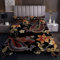 Loussiesd Chinesisches Drachen Tagesdecke 220x240cm Vintage Blumen Drucken Steppdecke für Mädchen Frauen Erwachsene Luxus Drachen Muster Bettüberwurf mit 2 Kissenbezug Reißverschluss Schwarz Gold Rot