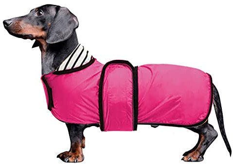 MOREZI Hunderegenmantel mit Reflexstreifen, Regen-/wasserdicht, verstellbare Weste, geeignet für kleine und mittelgroße Hunde wie Dackel-Pink-L