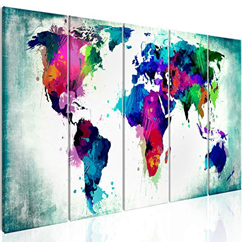 murando - Quadro Acustico Mappamondo 5 pezzi schiuma acustica Quadri Moderni Grandi - Camera da Letto Matrimoniale - Stampa su Tela - Pannelli Fonoassorbenti Decorativi - Fonoassorbente