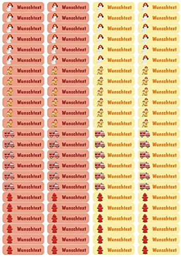 Samunshi® 96 personalisierte Namensaufkleber für Kinder 52x12 mm für Stifte Hefte Bücher Schulanfang Aufkleber Sticker Schule Kindergarten Feuerwehr 96x 5,2x1,2cm Feuerwehr