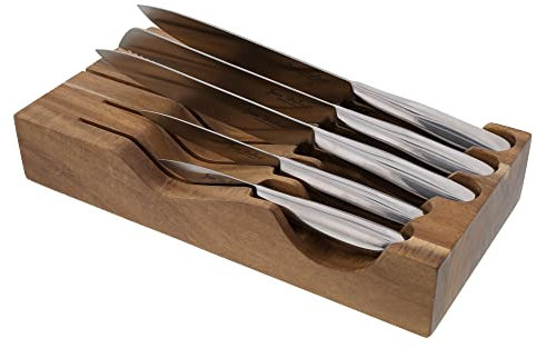 Jean Dubost BS288520X00232 Bloc de Rangement en Bois avec 5 Couteaux de Cuisine, Marron, 22cm x 9cm x 37cm