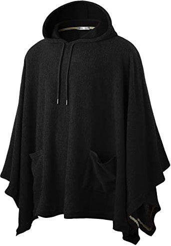 Ohoo Herren-Poncho mit Kapuze, Umhang, modischer Kapuzenpullover, Pullover mit Tasche, DCF702-Schwarz, XL