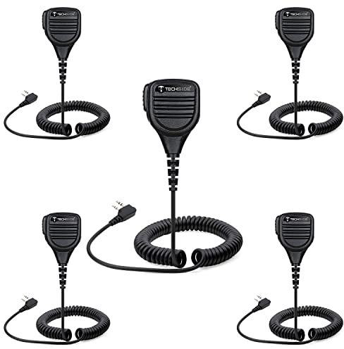 TechSide Microfono Altoparlante da Spalla Impermeabile 2 Pin Kenwood + Jack 3,5 + Clip Girevole Radio ricetrasmittenti | Compatibile TS-T9+ TI-F8+ Midland G10 G11V CT210 BaoFeng UV5RA UV-82 (5 Pz)