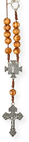 Nazareth Store St. Benedikt EIN Jahrzehnt Holz Perlen Rosenkranz Auto Rückspiegel Schutz Auto Hängende Amulett Olivenholz für Damen und Herren