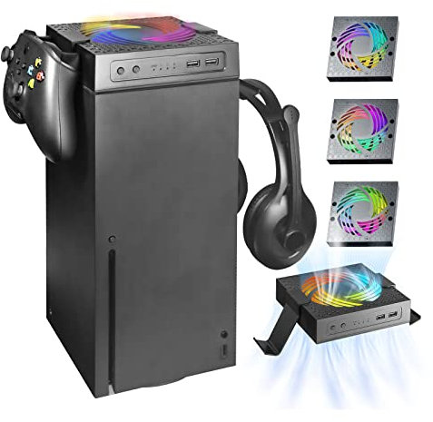 Ventilador para Xbox Series X Cooling fan con luz LED Sistema de refrigeración por Soporte ventilador superior con filtro de polvo de bajo ruido, 3 velocidades 1500/1750/2000RPM