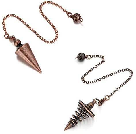 2 Stück Esoterik Pendel, Kette Reiki Pendulum, Pendel aus Reiki, Kupfer Pendel Spitzkegel, Schmuck kupfer Pendel, Wahrsagung Heilung Reiki Pendel Kette, für Messung, Möbeldekoration