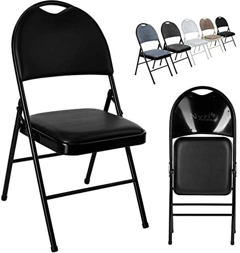 Nyxi Set of 2 Folding Chairs Premium Quality with Padded Fabric or PVC Seats, Metal Frame, Foldable Chair Home Office Dinning, Heavy Duty, Multi-Purpose Indoor & Outdoor (Black PVC)