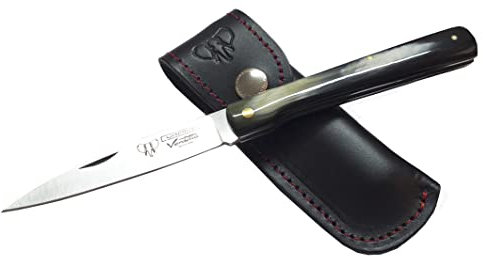 Navaja de Bolsillo CUDEMAN 408-AF, Plegable, Hoja 9 Cm Acero Mova Mango de Asta de Toro y Funda de cuero Negra