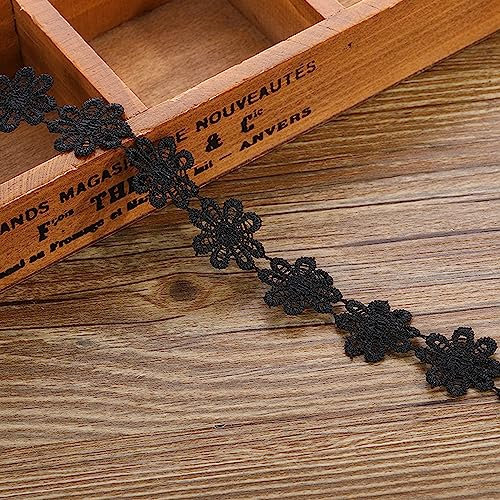 XCSJ 5 Yard 25mm Blumen Spitzenband Spitzenborte Stickerei Dekoband Zierband Borten Bänder Blumenband Gänseblümchen Dekoband Spitzen Spitzenborte Für Hochzeit Deko Handwerk Nähen Deko (Ganz schwarz)