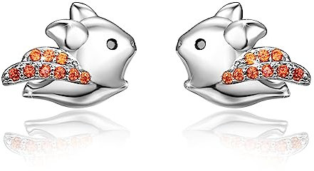 REDSUN Niedliche Tier Ohrringe 925 Sterling Silber Schwein Ohrringe mit Orange Cubic Zirkonia Tier Ohrstecker Schmuck Geschenke für Frauen Mädchen Kinder