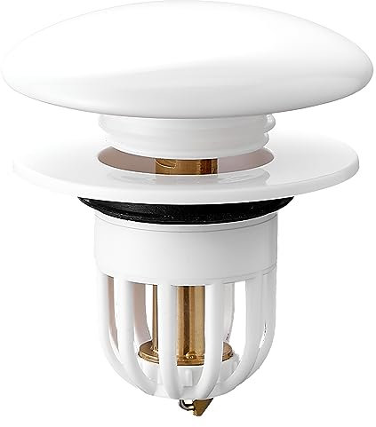 FUYIOCN - Tappo di scarico universale pop up, in ottone Bounce Core Push per scarico lavabo con coperchio in ceramica bianca, universale, per bagno e cucina da 34 a 40 mm