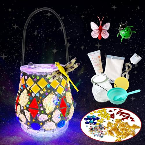 BARVERE Laternen Bastelset für Kinder, Mosaik Laternen Bastelset Mädchen Jungs, DIY Kreative Laterne Basteln Kinder Set ür Mädchen Kinder Geburtstagsgeschenk - Gelb