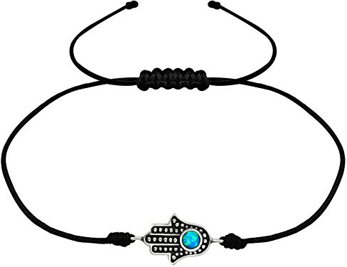 Bungsa Armband schwarz mit Hand der Fatima und Opal aus .925 Sterling Silber Damen