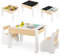 DREAMADE Kindertisch mit 2 Stühlen aus Holz, 3tlg. Kindersitzgruppe mit doppelseitige Tischplatte und Stauraum, Kinder Tisch Stuhl Set, Kindermöbel Set für Jungen und Mädchen (Weiß)