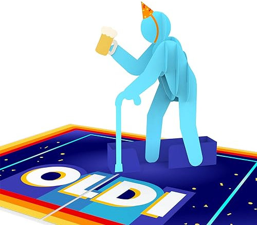 papercrush® Pop-Up Karte OLDI Mann [NEU!] - Freche 3D Geburtstagskarte für Freund, Bruder oder Papa, Lustige Oldie Glückwunschkarte für Männer (40., 50., 60. Geburtstag) inkl. Umschlag, Blue