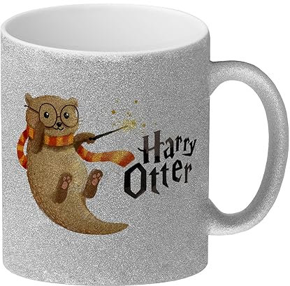 Harry Otter mit Zauberstab Glitzer-Kaffeebecher eine bunte Tasse für Zauberfans Motiv Becher Fischotter Kaffeetasse Niedlicher Kinder Magie Fantasy Zauber Tier