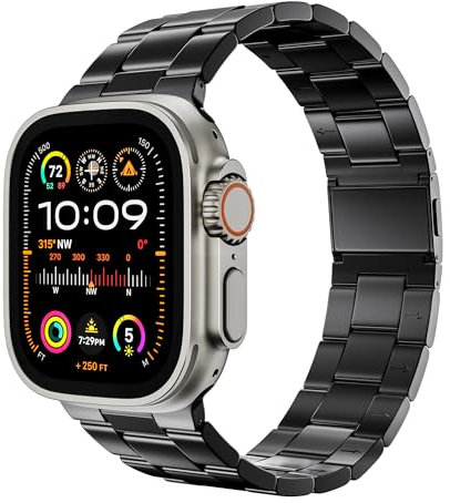 LULULOOK Werkzeuglos Armband für Apple Watch Ultra 2/Ultra 49mm 46mm 45mm 44mm 42mm, Magnetisch Edelstahl Titan Ersatzarmbänder für iWatch Serie 10 9 8 7 SE 6 5 4 3 2 1 (Schwarz)