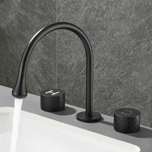 ZYCDP Rubinetto per Lavabo Bagno Tre Fori Miscelatore per lavabo a 3 Fori 360° Rotazione Miscelatore Acqua Calda Fredda, Nero