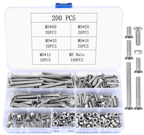 M5 Schrauben und Muttern Set, 200 Stk Linsenkopfschrauben, Sechskantkopf Maschinenschrauben Set, Innensechskant Halbrundkopfschrauben und Muttern Sortiment Set, Innensechskantschrauben Kit