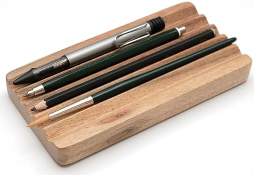 Plogis Brown Acacia Wood Pen Tray - Handmade, Practical, 18 x 9 cm, 1 Compartment, Stationery Organizer