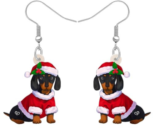 NEWEI Nette Weihnachten Hund Ohrringe Dangle Schmuck für Mädchen Frauen Geschenke Charms (Dackel C)