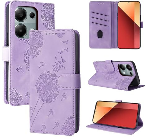 Rostsant Custodia per Cellulare per Redmi Note 13 Pro 4G Dente di Leone in Pelle PU Xiaomi Poco M6 Pro 4G Custodia Flip Portafoglio Magnetica per Cellulare per Redmi Note 13 Pro 4G Viola