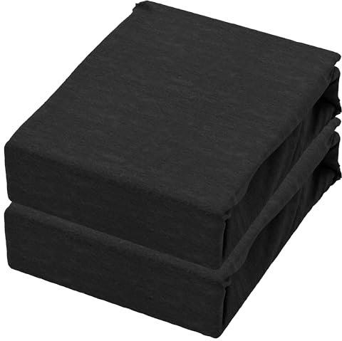 Leonado Vicenti 2er Pack Jersey Spannbettlaken aus 100% Baumwolle Jersey - 180x200 cm bis 200x200 cm Schwarz Matratzenhöhe bis 25 cm - weiche Spannbettlaken