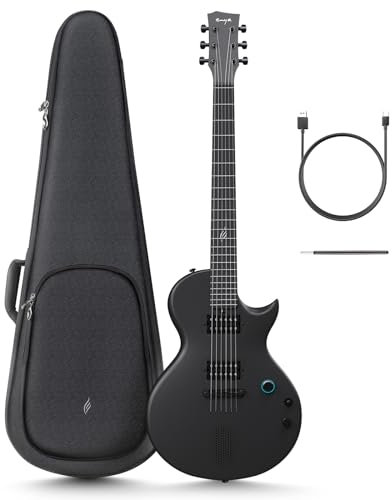 Electric Guitar Nova Go Sonic - 1/4 Black Smart Electric Carbon Fiber Guitarra with 10W Wireless Speaker, Onboard Presets, Charging Cable, Adjusting Wrench, and Gig Bag