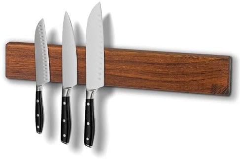Utoplike Teak Magnetic Knife Strip, Magnet Knife Holder Wall Mounted with Strong Continuous Magnet, No Drilling Required, Organizes Knives, Keys, Utensils for Kitchen(38 cm)