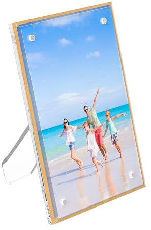 Hexsonhoma Acryl 10x15CM Fotorahmen mit Goldrand, klarer magnetischer Kunststoff Bilderrahmen, freistehender Kristall Acryl Bilderrahmen für Stand, Büro, Zuhause, Brand Advertiser