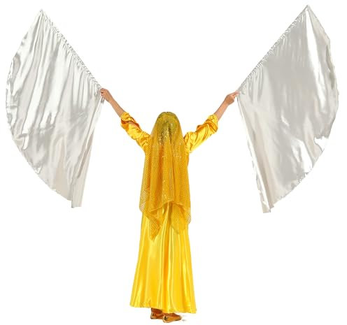 MUNAFIE Anbetungsfahnen 2 stück Lobpreis Tanz Fahnen fächerförmig flaggen mit teleskopstab fahnenstange für Tanzaufführung Kirche Silber