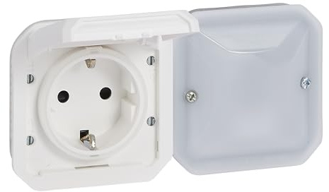 LEGRAND, Plexo New Connected-Feuchtraum-Steckdose, Smart-Home, Aufputz-Steckdose, Schuko-Standard, Home+Control-App, IP44 - IK07 staub- und schmutzbeständig, 16 A, 3680 W, Farbe: Weiß, 069887L