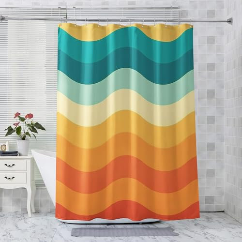 ZDABAOEC Rideau de Douche 180x180 Années 70 - Rideau Douche Retro Vintage, Rideau Baignoire Anti Moisissure Imperméable, Rideau Douche Tissu Polyester Lavable, Rideau avec 12 Crochets